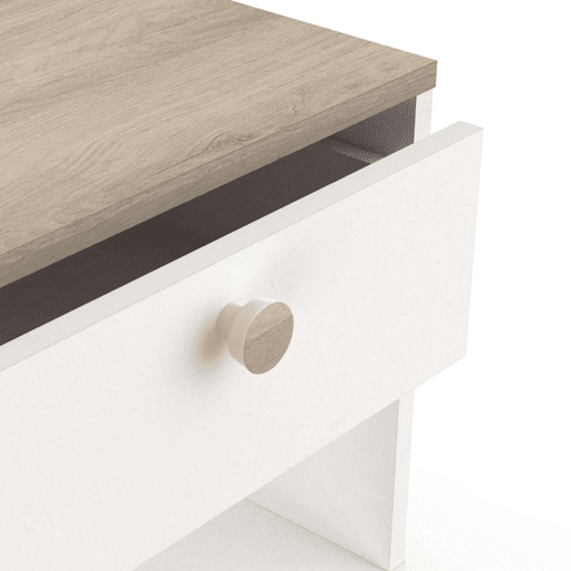 Mesa de cabeceira Izzy com 1 gaveta em branco e carvalho 40x36x43cm Mesa de cabeceira Izzy com 1 gaveta em branco e carvalho 40x36x43cm