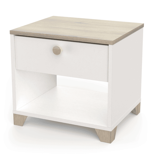 Mesa de cabeceira Izzy com 1 gaveta em branco e carvalho 40x36x43cm Mesa de cabeceira Izzy com 1 gaveta em branco e carvalho 40x36x43cm
