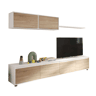 Pacote de móveis para sala de estar em estilo nórdico em carvalho branco e canadense com módulo de TV, mesa de centro e mesa de jantar