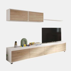Pacote de móveis para sala de estar em estilo nórdico em carvalho branco e canadense com módulo de TV, mesa de centro e mesa de jantar