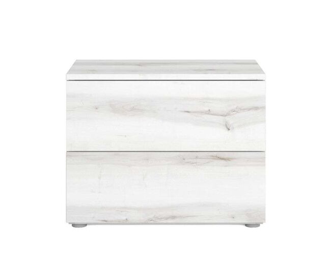 Mesita de Noche Dormitorio Lyon Estilo Contemporáneo en Blanco Albo con 2 Cajones 54x43 cm