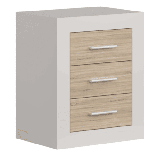 Mesa de cabeceira Sara Nordic Style em carvalho Sonoma e Caxemira com 3 gavetas 50x60x35 cm