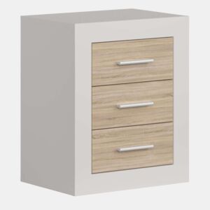 Mesa de cabeceira Sara Nordic Style em carvalho Sonoma e Caxemira com 3 gavetas 50x60x35 cm