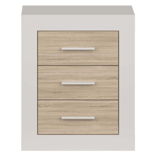 Mesa de cabeceira Sara Nordic Style em carvalho Sonoma e Caxemira com 3 gavetas 50x60x35 cm