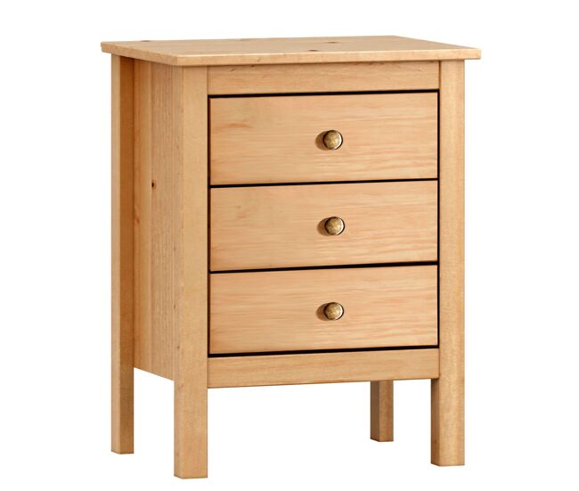 Mesita de Noche Maya con 3 Cajones para Dormitorio Estilo Natural Color Roble Miel 48x60x36 cm