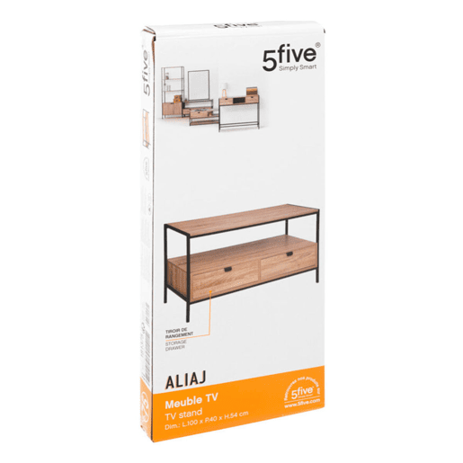 Móvel TV Aliaj 2 Gavetas 1 Espaço Central Sala de Estar Sala de Jantar Carvalho Preto e Claro 100 cm