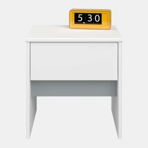 Mesa de cabeceira Germain Youth com 1 gaveta em melamina branca fosca e cinza, 40 cm, moderna