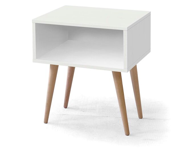 Mesita de Noche Moderna Yao en Color Blanco y Haya Dormitorio 43x50x35 cm