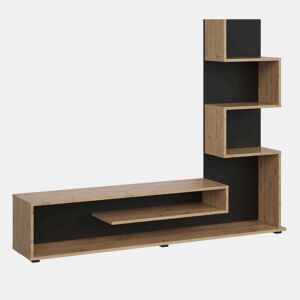Móvel de TV Snake estilo industrial para sala de estar e sala de jantar em carvalho artesanal e preto com 4 prateleiras 160x130x29 cm