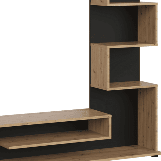 Móvel de TV Snake estilo industrial para sala de estar e sala de jantar em carvalho artesanal e preto com 4 prateleiras 160x130x29 cm