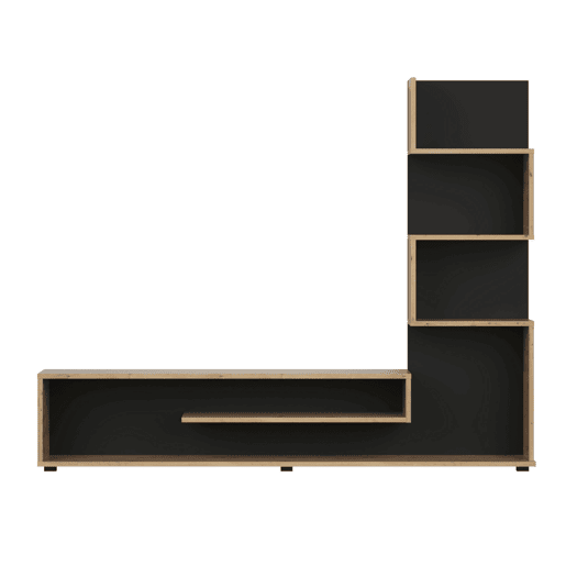 Móvel de TV Snake estilo industrial para sala de estar e sala de jantar em carvalho artesanal e preto com 4 prateleiras 160x130x29 cm