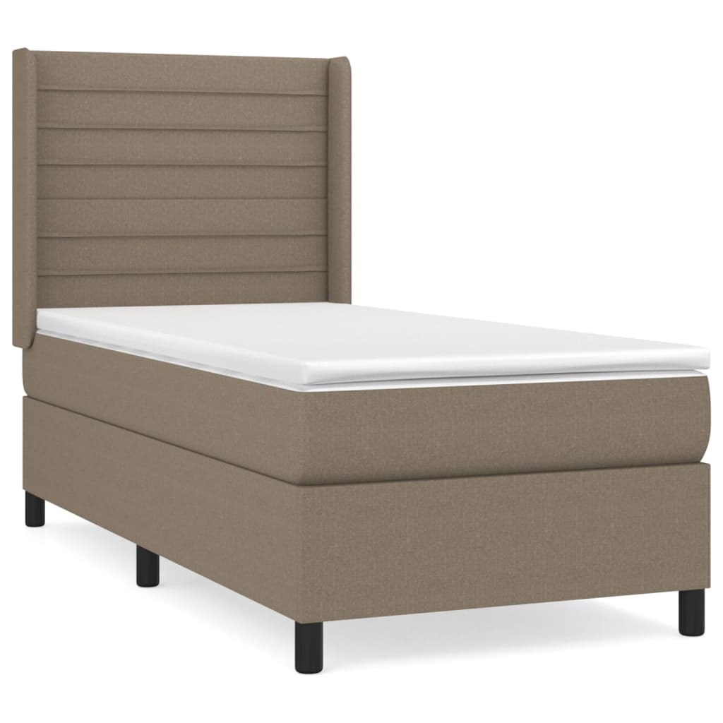 Cama box spring con colchón tela gris taupe 100x200 cm rayas horizontales