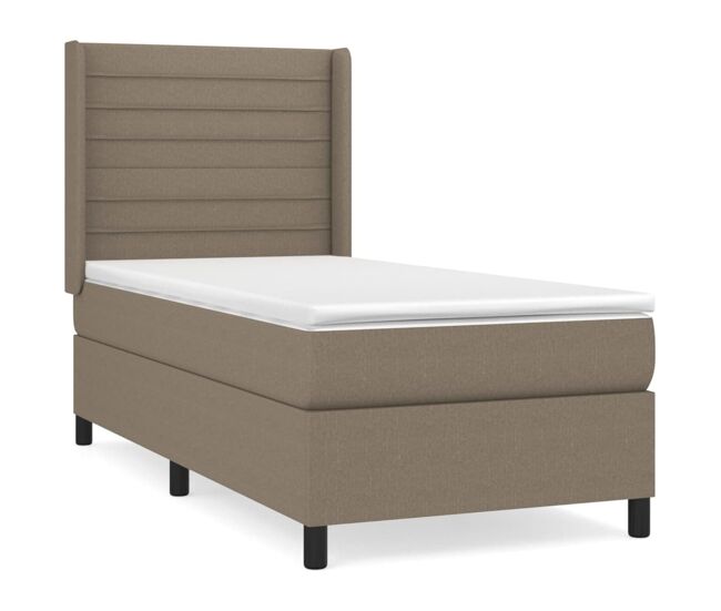 Cama box spring con colchón tela gris taupe 100x200 cm rayas horizontales