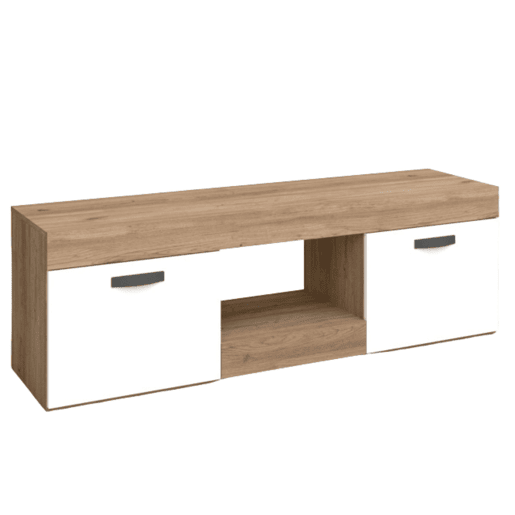 Mesa de TV Argos 2, Branca e Natural, 2 Portas, Sala de Estar, Sala de Jantar, Módulo Estilo Moderno, 49x150x40 cm