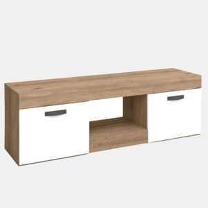 Mesa de TV Argos 2, Branca e Natural, 2 Portas, Sala de Estar, Sala de Jantar, Módulo Estilo Moderno, 49x150x40 cm
