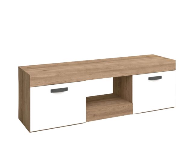 Mesa TV Argos 2 Color Blanco y Naturale 2 Puertas Salón Comedor Módulo Estilo Moderno 49x150x40 cm