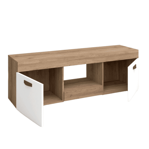 Mesa de TV Argos 2, Branca e Natural, 2 Portas, Sala de Estar, Sala de Jantar, Módulo Estilo Moderno, 49x150x40 cm