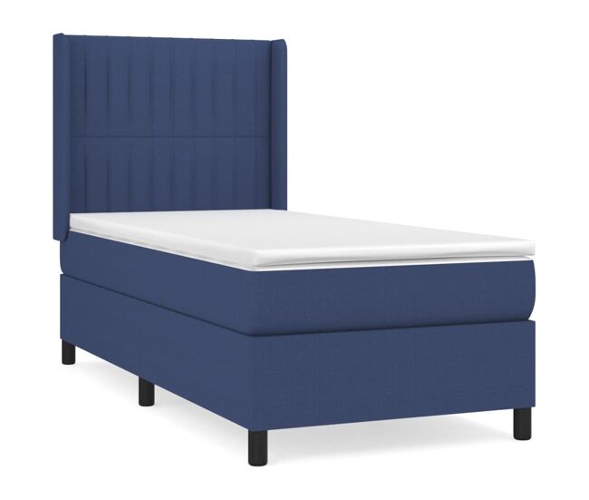 Cama box spring con colchón tela azul 80x200 cm rayas verticales