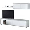 Pacote de móveis para sala de estar e sala de jantar em estilo contemporâneo em branco com unidade de TV, mesa de centro e mesa de jantar