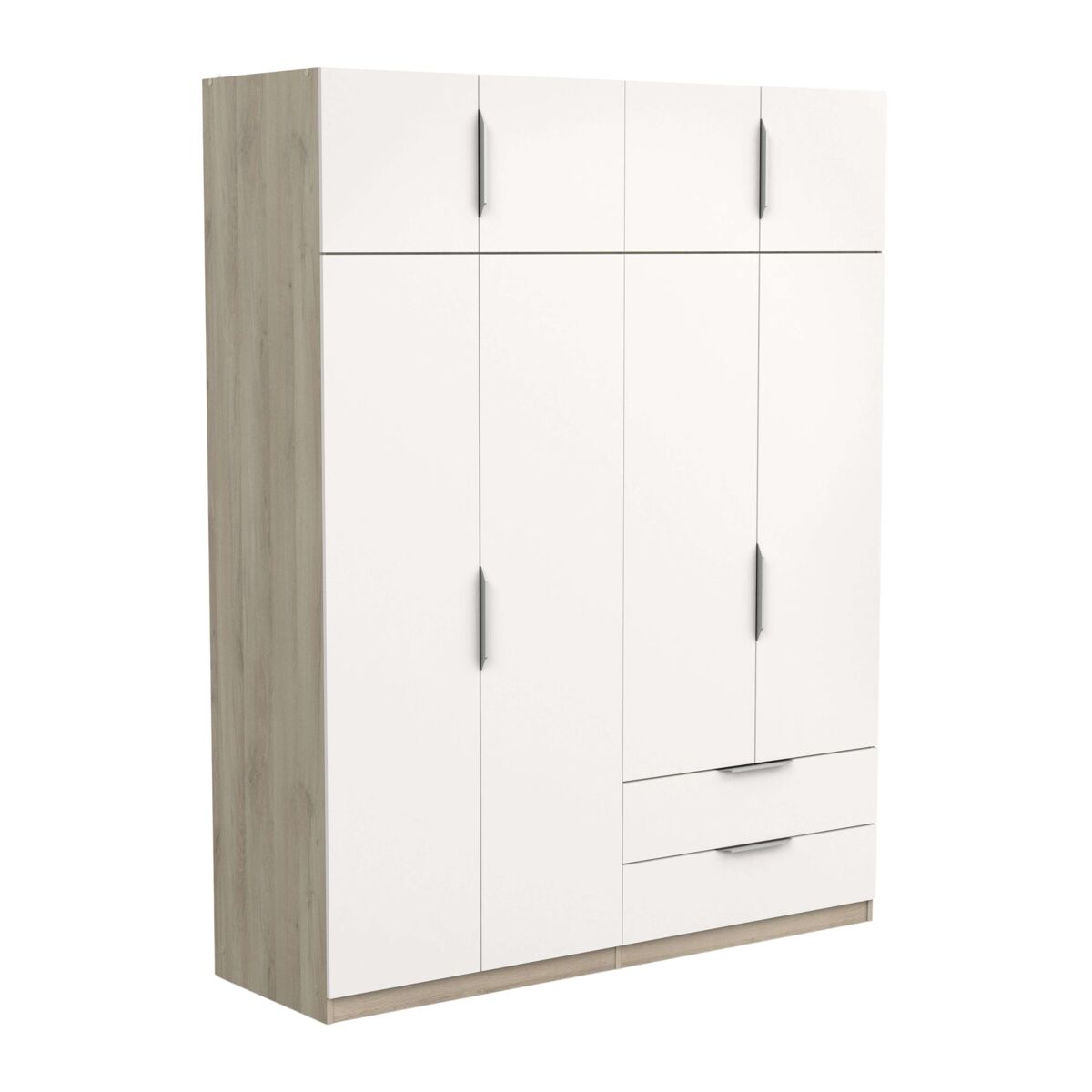 Armario grande dormitorio ghost 8 puertas y 2 cajones blanco mate o roble kronberg o en blanco y roble 203x158x51 cm