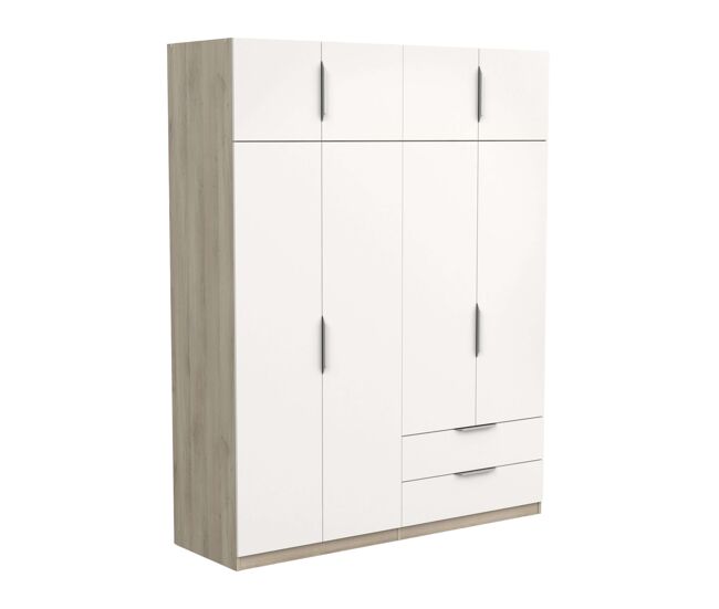 Armario grande dormitorio ghost 8 puertas y 2 cajones blanco mate o roble kronberg o en blanco y roble 203x158x51 cm
