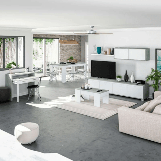 Pacote de móveis de sala de jantar estilo industrial Plutão Ii (móveis modulares + mesa de centro + mesa de jantar + mesa)