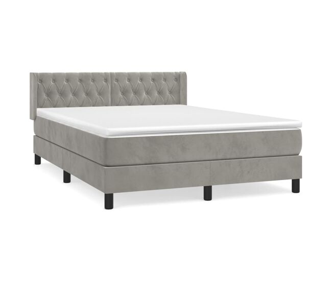 Cama box spring con colchón terciopelo gris claro 140x190 cm diseño de botones
