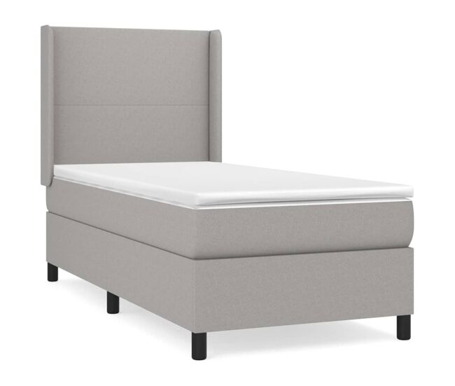 Cama box spring con colchón tela gris claro 90x200 cm diseño plano