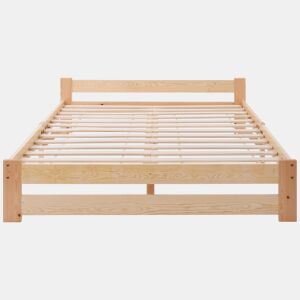 Cama individual de madeira maciça 140x200cm com cabeceira e estrado de molas - Natural