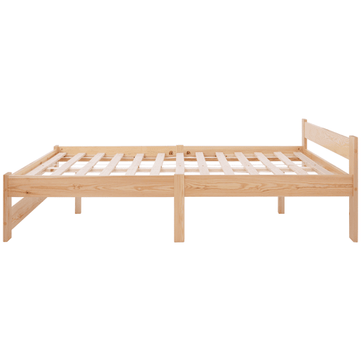 Cama individual de madeira maciça 140x200cm com cabeceira e estrado de molas - Natural