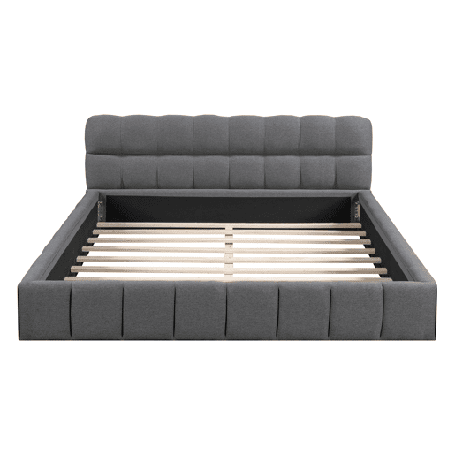 Cama de casal estofada 140x190cm - com encosto macio - Tecido de linho - Cinzento