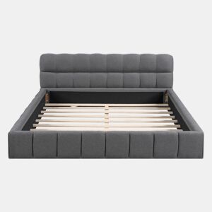 Cama de casal estofada 140x190cm - com encosto macio - Tecido de linho - Cinzento