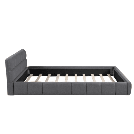 Cama de casal estofada 140x190cm - com encosto macio - Tecido de linho - Cinzento