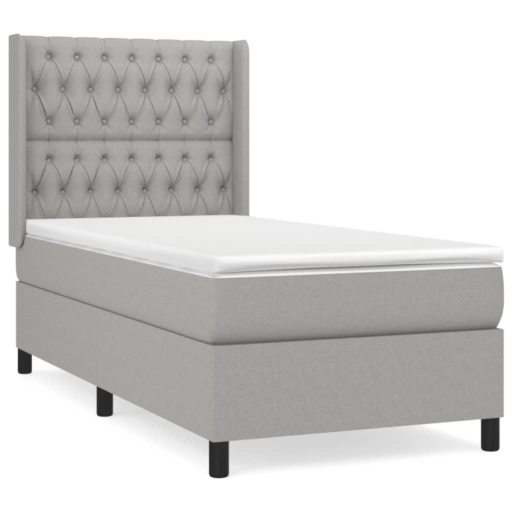 cama box spring con colchon tela gris claro 90x200 cm diseno de botones