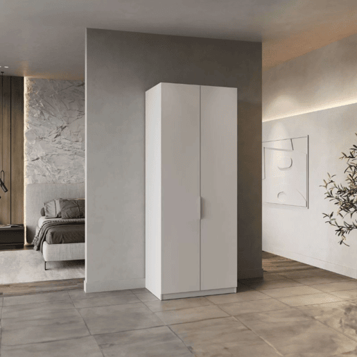 Guarda-roupa alto Ghost com 2 portas dobráveis, branco fosco, 203 x 79 cm - Quarto arrumado