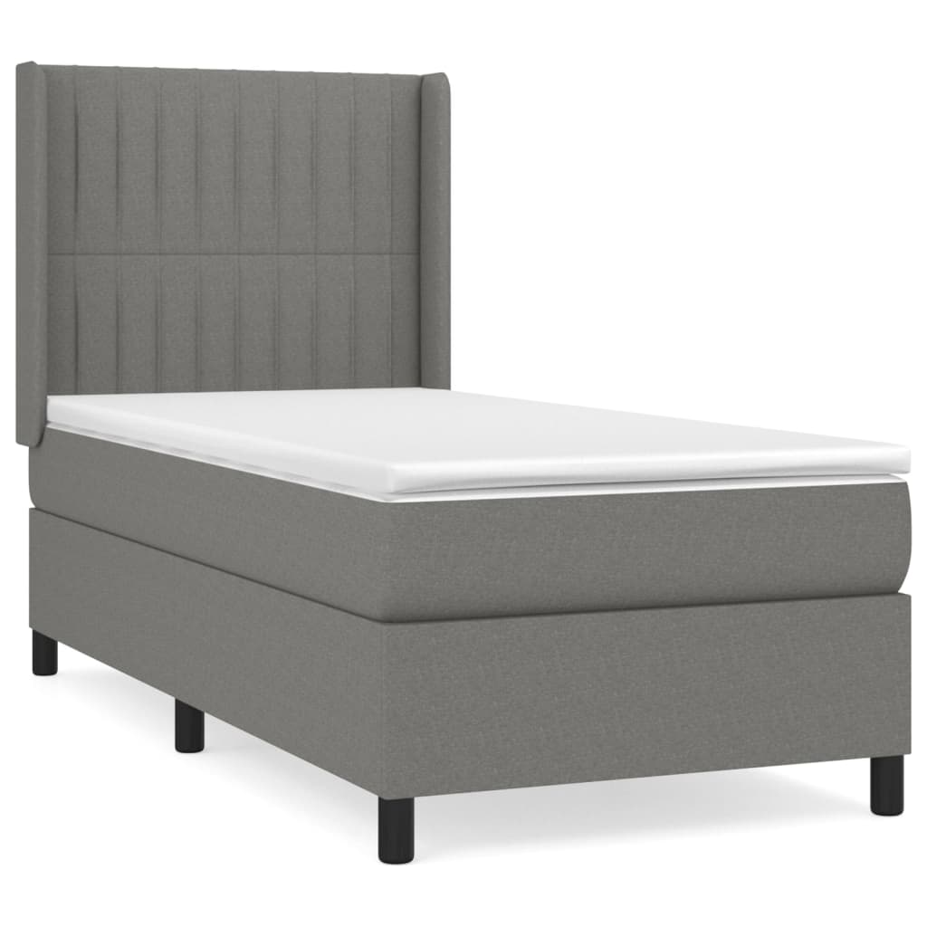 Cama box spring con colchón tela gris oscuro 80x200 cm rayas verticales