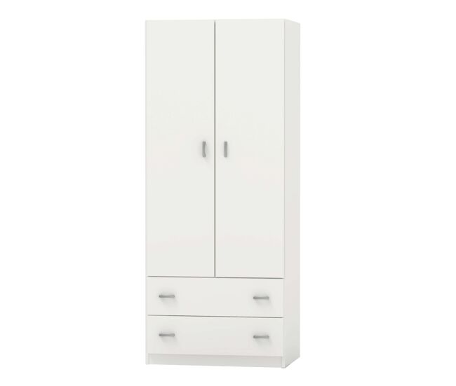 Armario blanco juvenil, infantil, armario individual turín 2 puertas 2 cajones blanco brillo 74x180 cm
