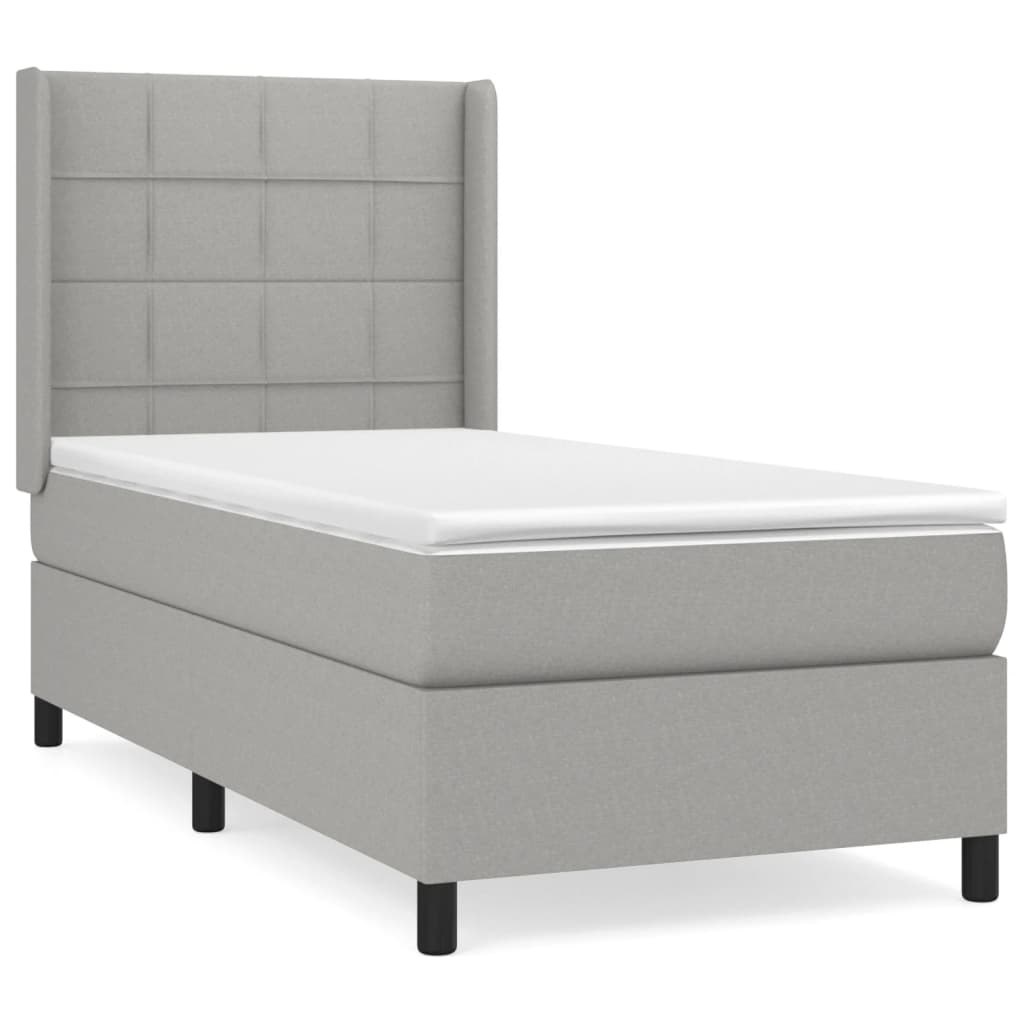 cama box spring con colchon tela gris claro 80x200 cm bloques con cuadros