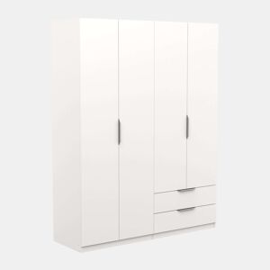 Guarda-roupa Ghost para quarto com 2 gavetas e 4 portas, melamina branca, 158x51 cm