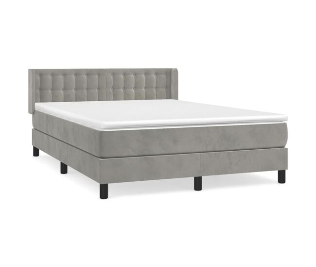 Cama box spring con colchón terciopelo gris claro 140x200 cm botones