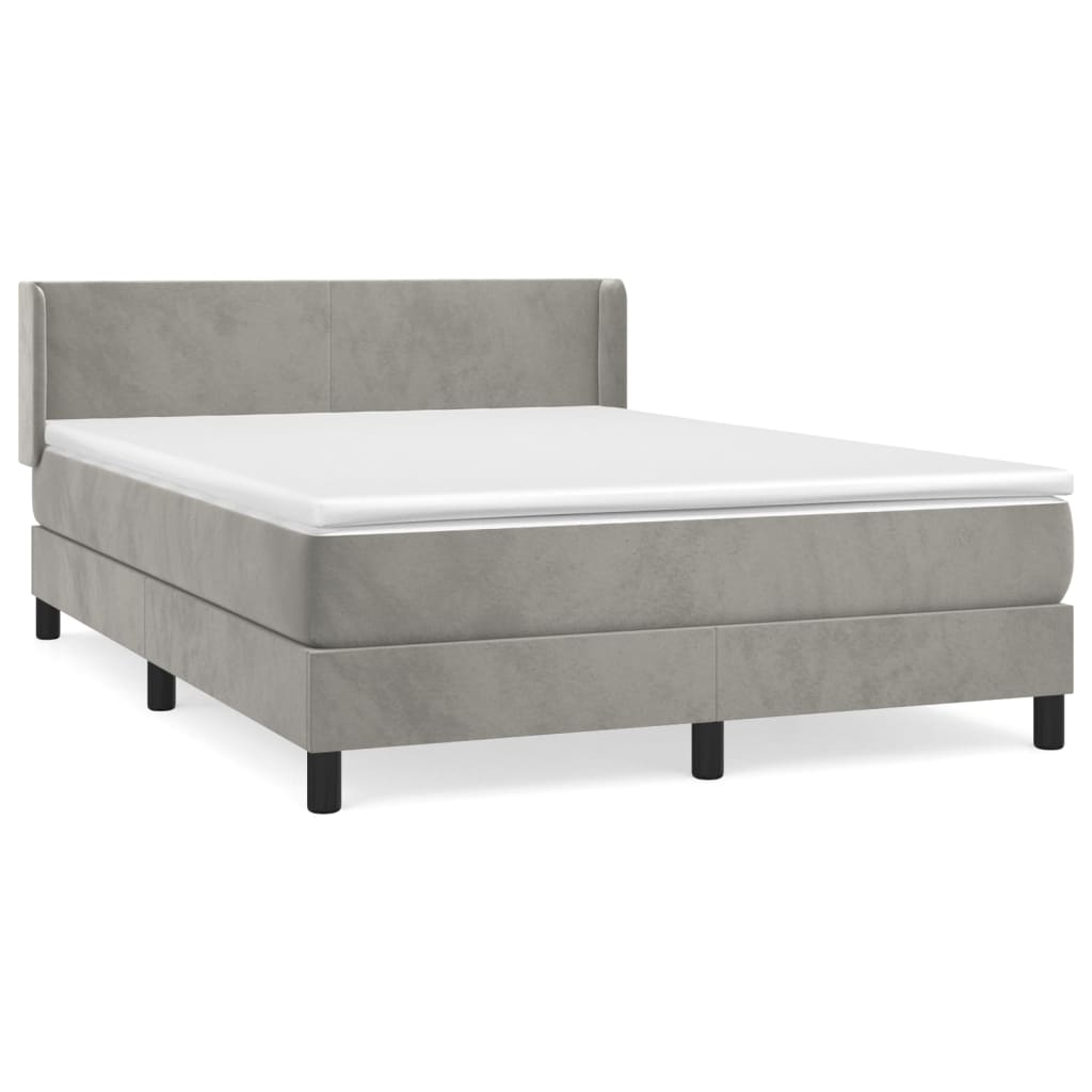 Cama box spring con colchón terciopelo gris claro 140x190 cm diseño plano