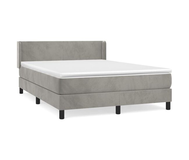 Cama box spring con colchón terciopelo gris claro 140x190 cm diseño plano