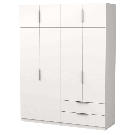 Guarda-roupa grande Ghost, closet com diferentes compartimentos, 8 portas e 2 gavetas, branco fosco ou carvalho Kronberg ou em branco e carvalho 203x158x51 cm