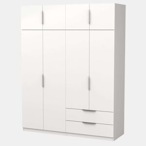Guarda-roupa grande Ghost, closet com diferentes compartimentos, 8 portas e 2 gavetas, branco fosco ou carvalho Kronberg ou em branco e carvalho 203x158x51 cm