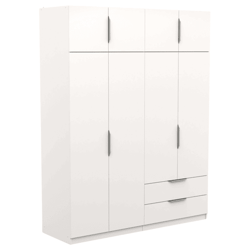 Guarda-roupa grande Ghost, closet com diferentes compartimentos, 8 portas e 2 gavetas, branco fosco ou carvalho Kronberg ou em branco e carvalho 203x158x51 cm