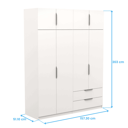 Guarda-roupa grande Ghost, closet com diferentes compartimentos, 8 portas e 2 gavetas, branco fosco ou carvalho Kronberg ou em branco e carvalho 203x158x51 cm