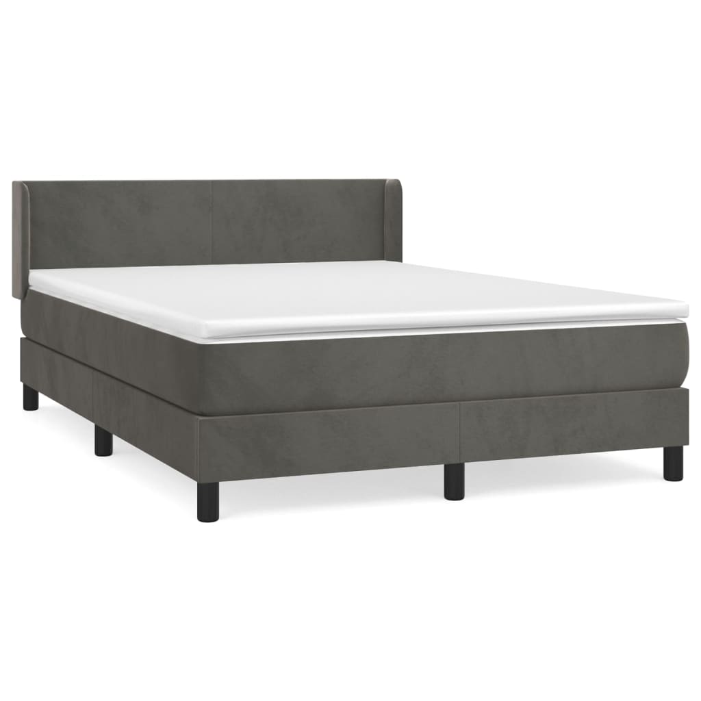Cama box spring con colchón terciopelo gris oscuro 140x190 cm diseño plano