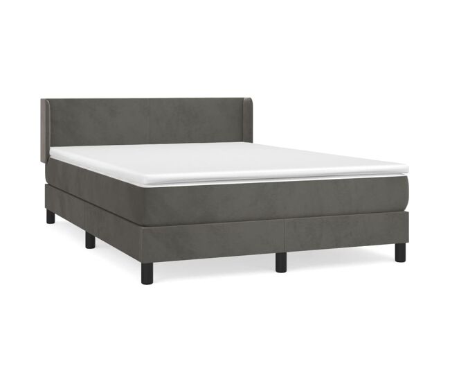 Cama box spring con colchón terciopelo gris oscuro 140x190 cm diseño plano