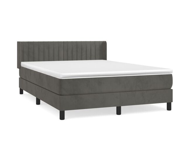 Cama box spring con colchón terciopelo gris oscuro 140x190 cm rayas verticales