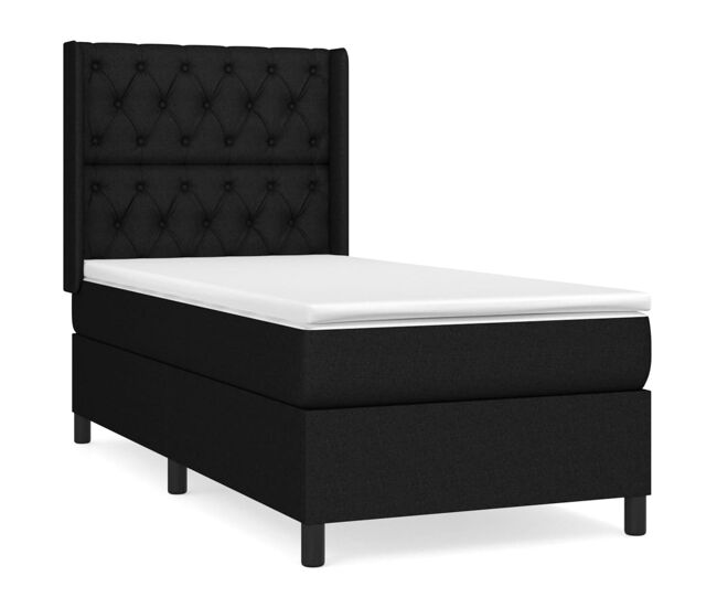 Cama box spring con colchón tela negro 80x200 cm diseño de botones